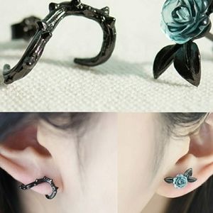 Black Rose Thorny Vine Asymmetrical Earrings ring